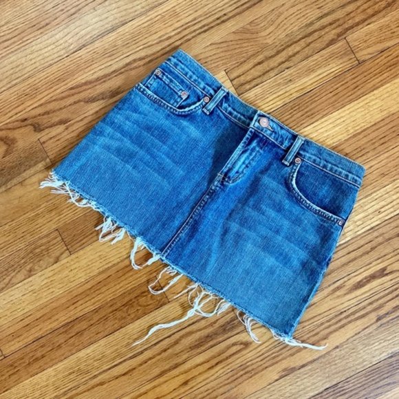 David Kahn Dresses & Skirts - David Kahn Cut Off Frayed Mini Jeans Skirt